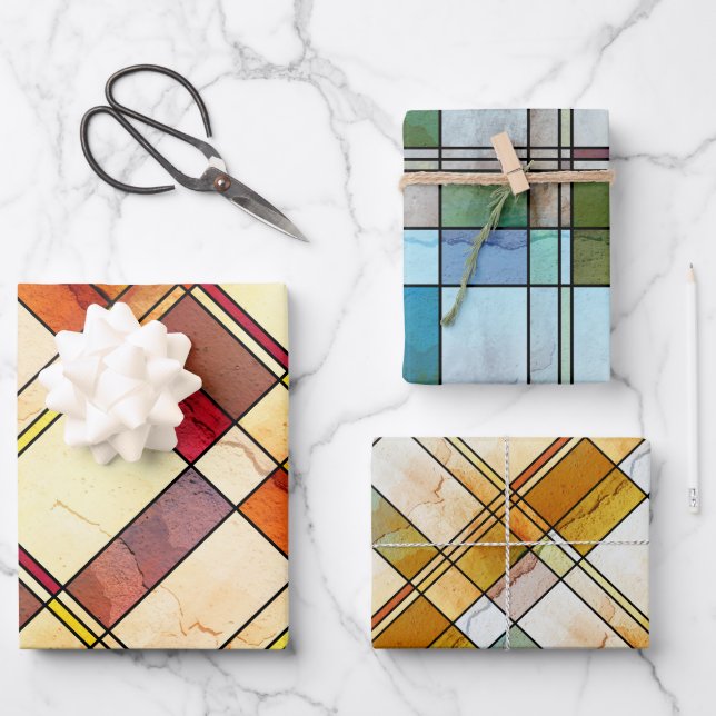 Mondrian Inspiriert Art Déco Geometrisches Muster Geschenkpapier Set (Vorderseite)
