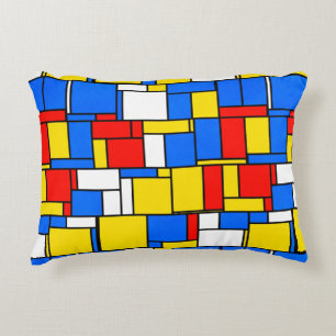 Mondrian Inspiriert Style Red Blue Yellow Pattern Dekokissen