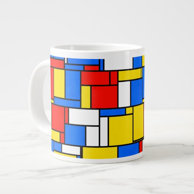 Mondrian Inspiriert Style Red Blue Yellow Pattern Jumbo-Tasse (Vorderseite Links)