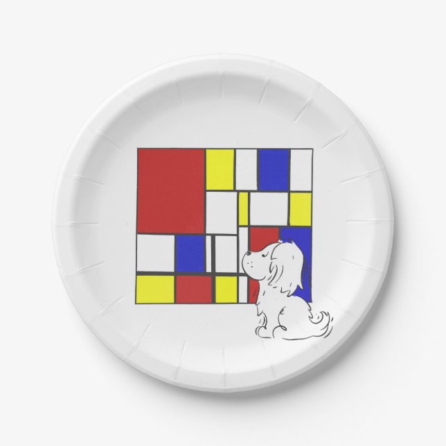 Mondrian inspirierte Kamille Pappteller (Vorderseite)