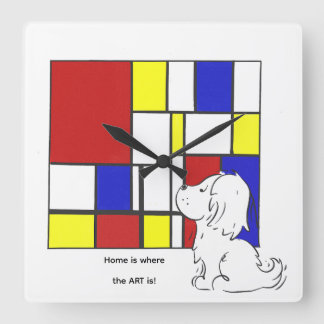 Mondrian inspirierte Kamille Quadratische Wanduhr