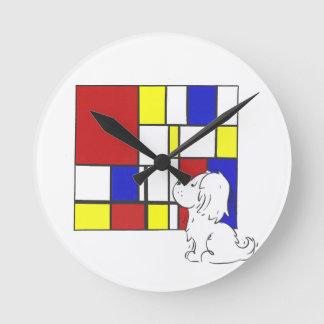 Mondrian inspirierte Kamille Runde Wanduhr