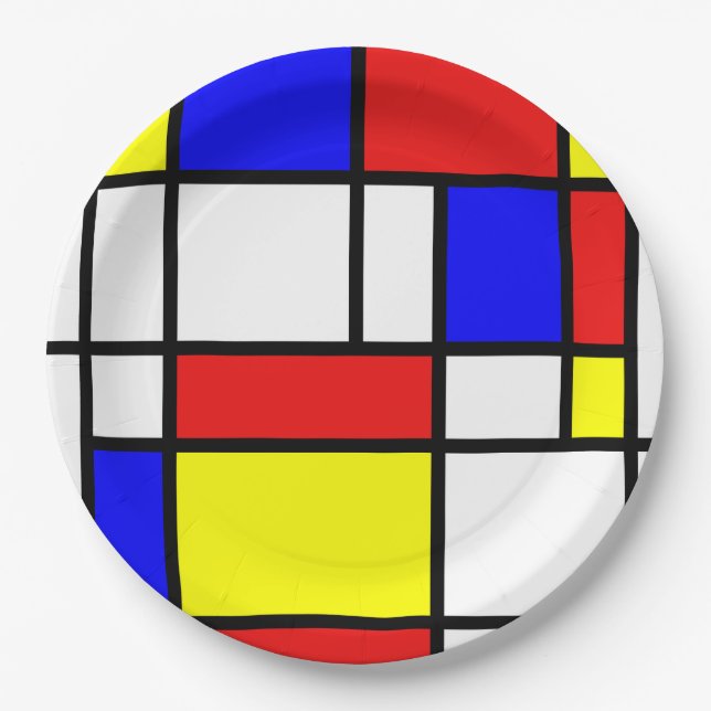 Mondrian inspirierte pappteller (Vorderseite)