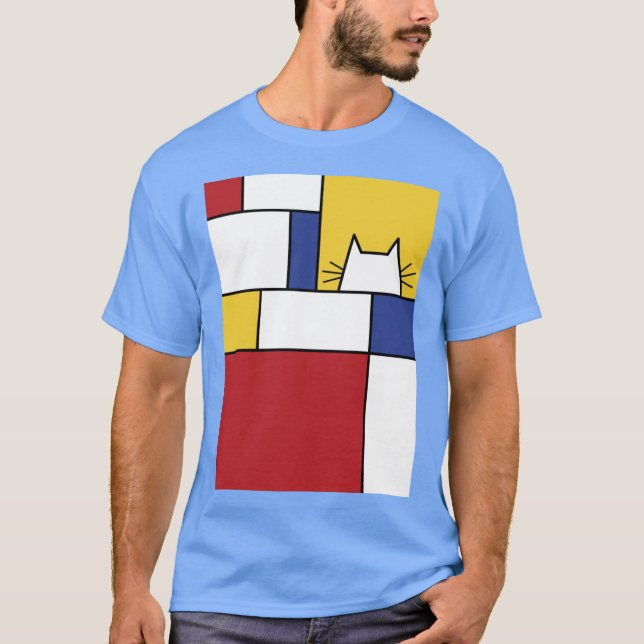 Mondrian Katze Junge Mädchen Retro T-Shirt (Vorderseite)