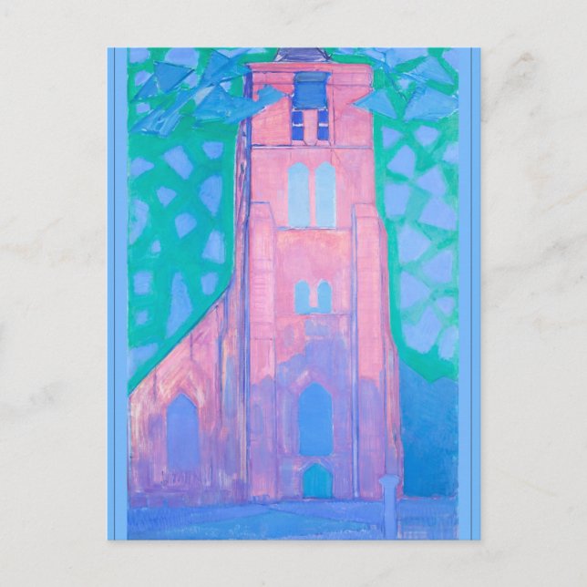 Mondrian - Kirchturm in Domburg, Postkarte (Vorderseite)