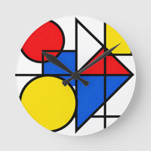 Mondrian-Komposition in Primärfarben Runde Wanduhr