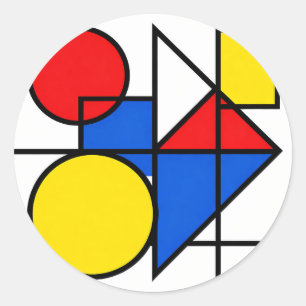 Mondrian-Komposition in Primärfarben Runder Aufkleber