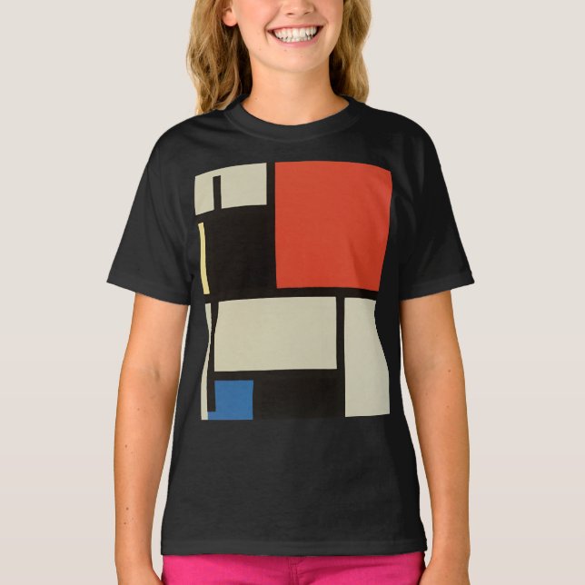 Mondrian Komposition Moderne Abstrakte Schwarze Ki T-Shirt (Vorderseite)