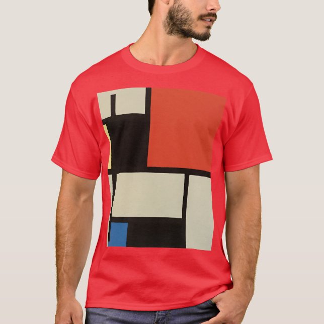 Mondrian Komposition Modernes Abstraktes Rot T-Shirt (Vorderseite)