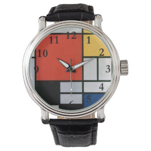 Mondrian Komposition Red Yellow Blue Black Armbanduhr
