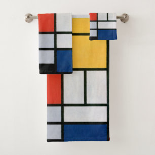 Mondrian Komposition Red Yellow Blue Black Badhandtuch Set
