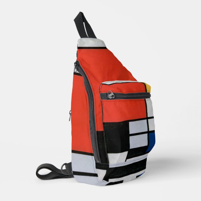 Mondrian Komposition Red Yellow Blue Black Crossbody Bag (Linke Seite)
