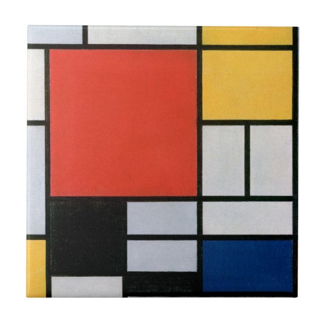 Mondrian Komposition Red Yellow Blue Black Fliese (Vorderseite)