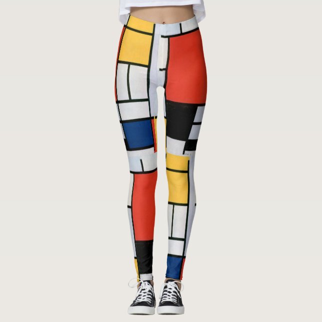 Mondrian Komposition Red Yellow Blue Black Leggings (Vorderseite)