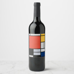 Mondrian Komposition Red Yellow Blue Black Weinetikett