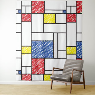 Mondrian Kritzeleien Minimalistischer De Stijl Mod Wandteppich