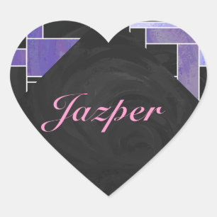 Mondrian Lila Pink Black Print Herz-Aufkleber