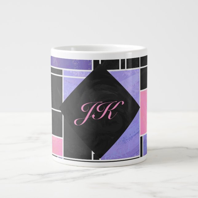 Mondrian Lila Pink Black Print Jumbo-Tasse (Vorderseite)