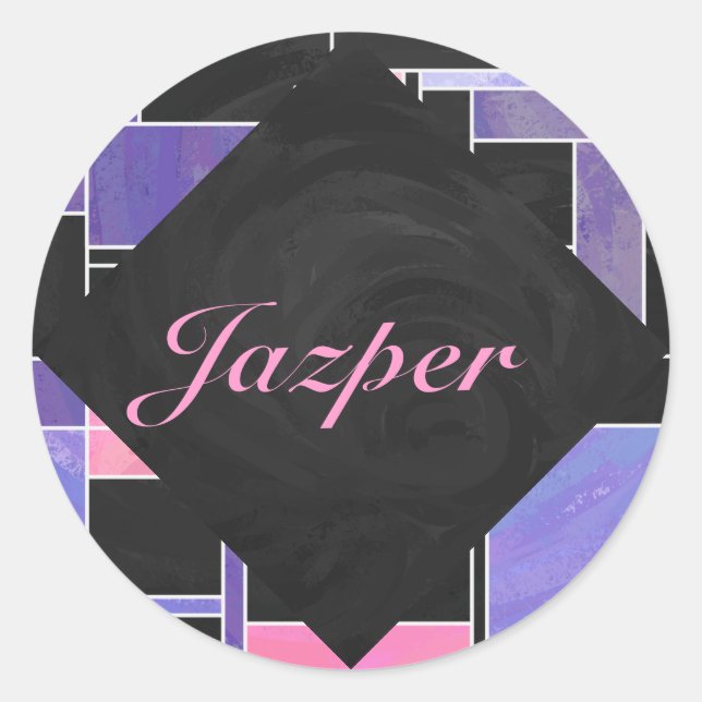 Mondrian Lila Pink Black Print Runder Aufkleber (Vorderseite)
