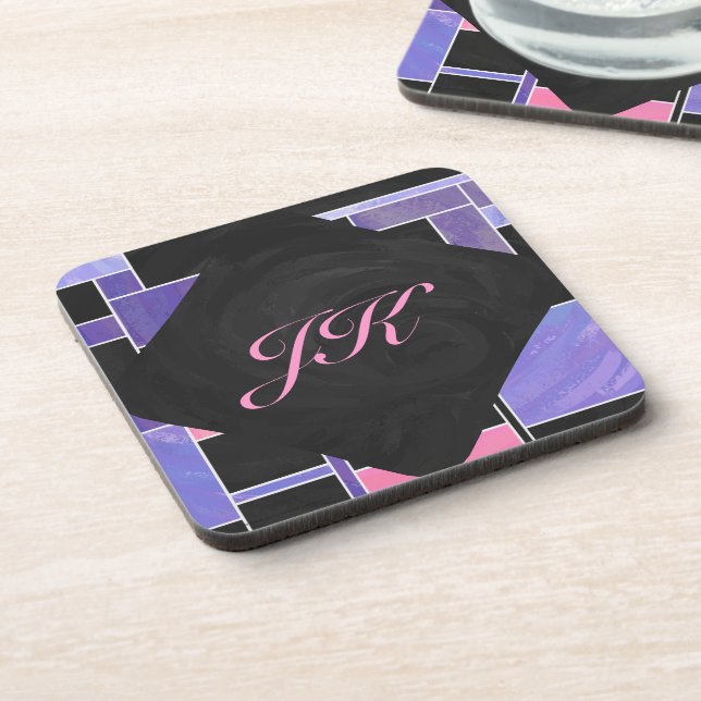 Mondrian Lila Pink Black Print Untersetzer (Linke Seite)