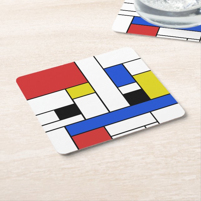 Mondrian Linien Quadrat Untersetzer (angewinkelt)