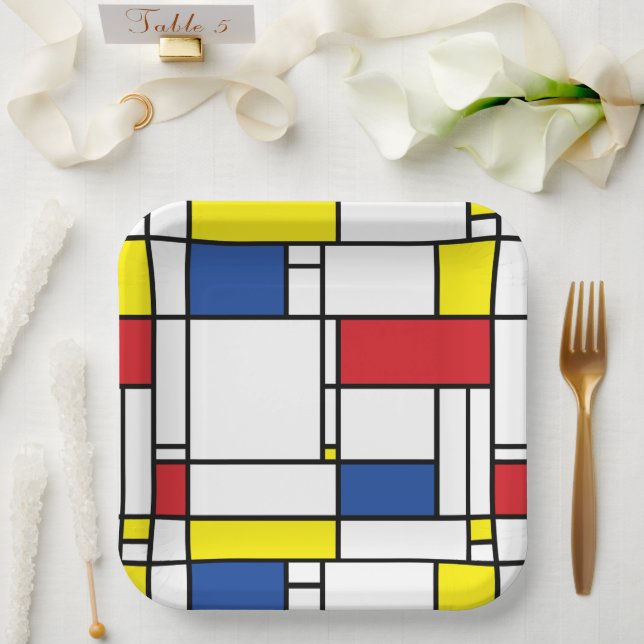Mondrian Minimalist Geometric De Stijl Modern Art Pappteller (Hochzeit)
