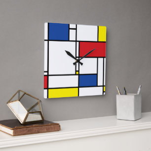 Mondrian Minimalist Geometric De Stijl Modern Art Quadratische Wanduhr