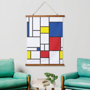 Mondrian Minimalistisch Geometric De Stijl Modern  Wandteppich Mit Holzrahmen