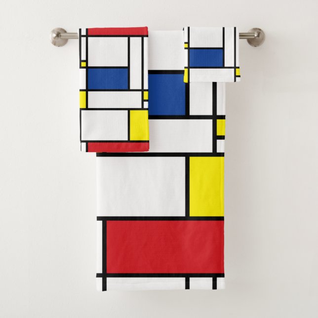 Mondrian Minimalistisch Geometric De Stijl Moderne Badhandtuch Set (Insitu)