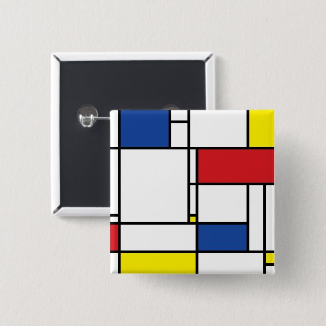 Mondrian Minimalistisch Geometric De Stijl Moderne Button (Vorne & Hinten)