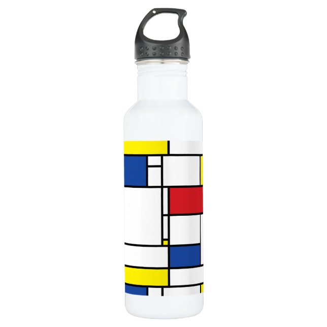 Mondrian Minimalistisch Geometric De Stijl Moderne Edelstahlflasche (Vorderseite)