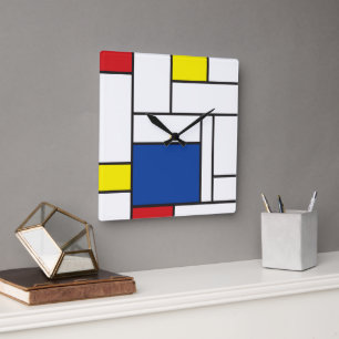 Mondrian Minimalistisch Geometric De Stijl Moderne Quadratische Wanduhr