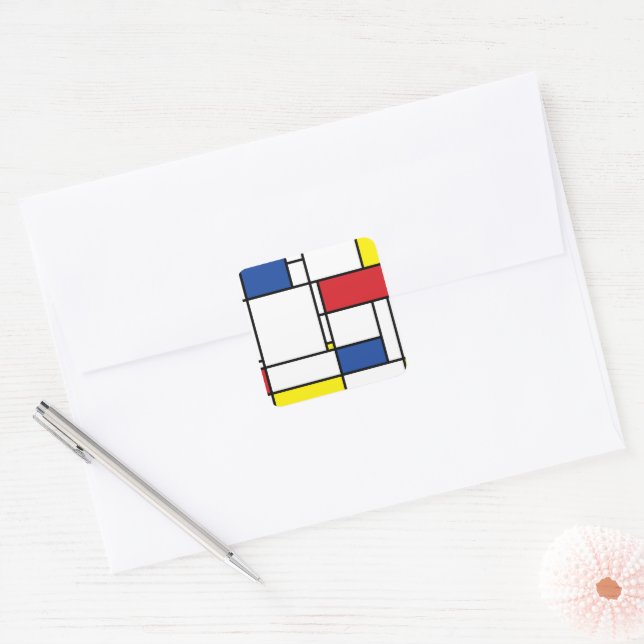 Mondrian Minimalistisch Geometric De Stijl Moderne Quadratischer Aufkleber (Umschlag)