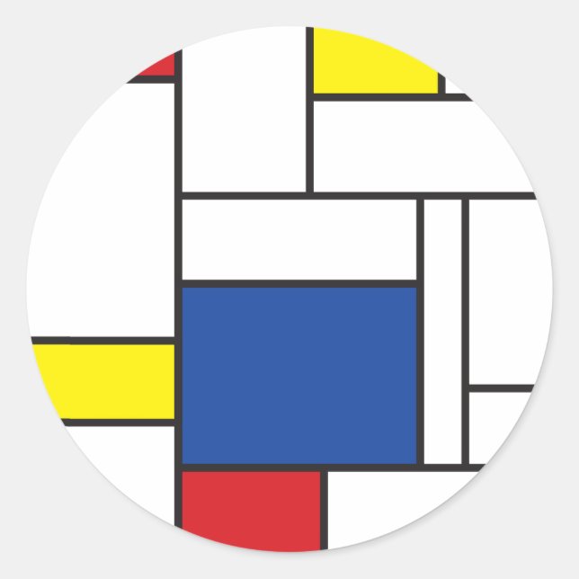 Mondrian Minimalistisch Geometric De Stijl Moderne Runder Aufkleber (Vorderseite)
