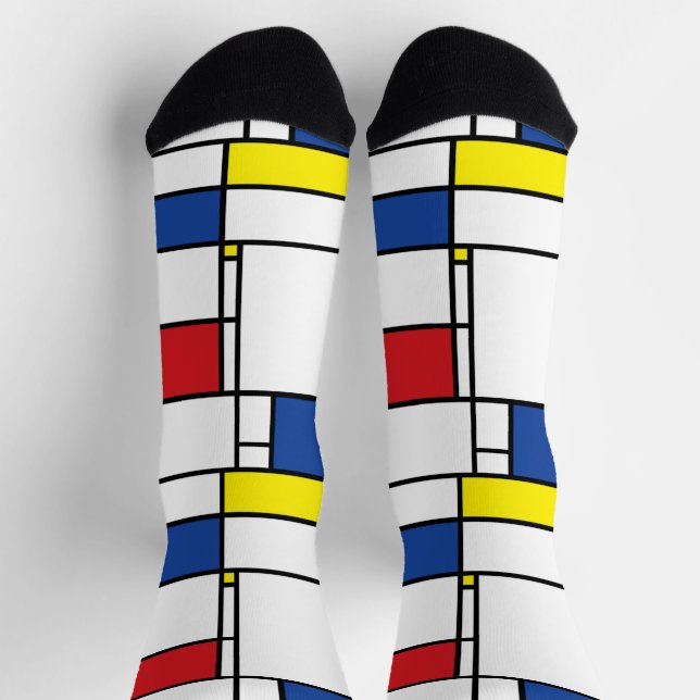 Mondrian Minimalistisch Geometric De Stijl Moderne Socken (Oben)