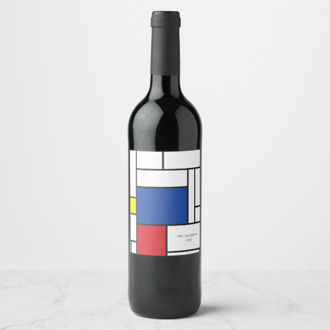 Mondrian Minimalistisch Geometric De Stijl Moderne Weinetikett (Vorderseite)