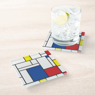 Mondrian Minimalistische Geometrische De-Stijl-Mod Glasuntersetzer