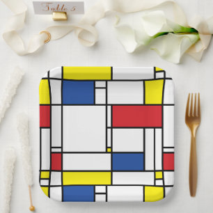 Mondrian Minimalistische Geometrische De-Stijl-Mod Pappteller