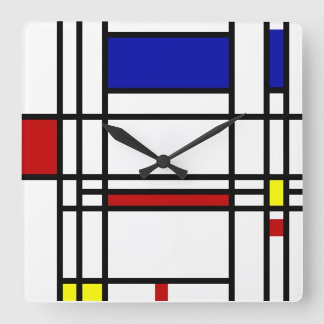 Mondrian Modern Art Quadratische Wanduhr (Vorderseite)