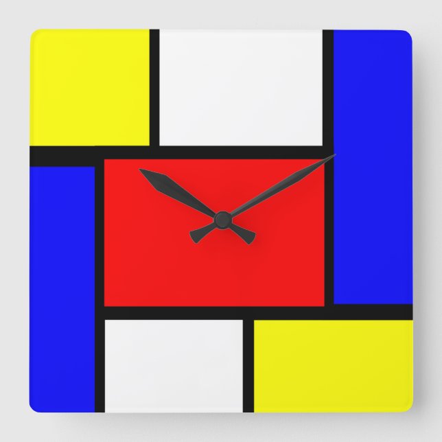 Mondrian-Muster Quadratische Wanduhr (Vorderseite)