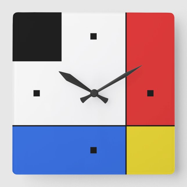 Mondrian Neoplasticism Acrylic Wall Clock Quadratische Wanduhr (Vorderseite)