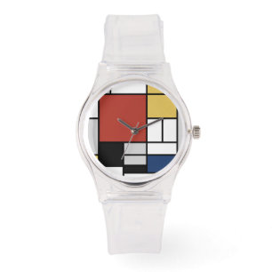 Mondrian Painting Red Flugzeug Yellow Black Gray B Armbanduhr