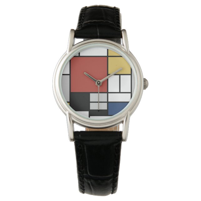 Mondrian Painting Red Flugzeug Yellow Black Gray B Armbanduhr (Vorderseite)
