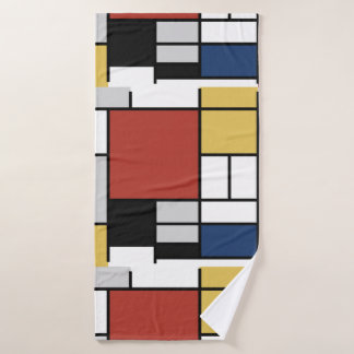 Mondrian Painting Red Flugzeug Yellow Black Gray B Badehandtuch
