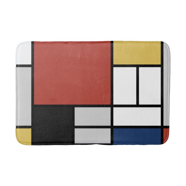 Mondrian Painting Red Flugzeug Yellow Black Gray B Badematte (Vorderseite)