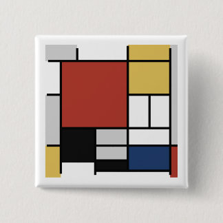 Mondrian Painting Red Flugzeug Yellow Black Gray B Button