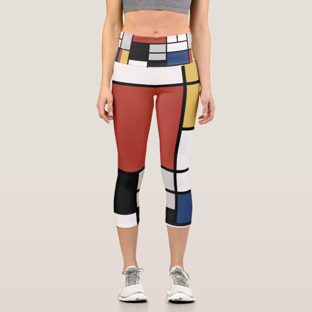 Mondrian Painting Red Flugzeug Yellow Black Gray B Capri Leggings (Vorderseite)