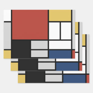 Mondrian Painting Red Flugzeug Yellow Black Gray B Geschenkpapier Set