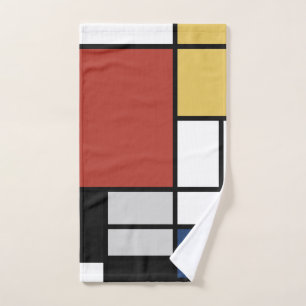 Mondrian Painting Red Flugzeug Yellow Black Gray B Handtuch