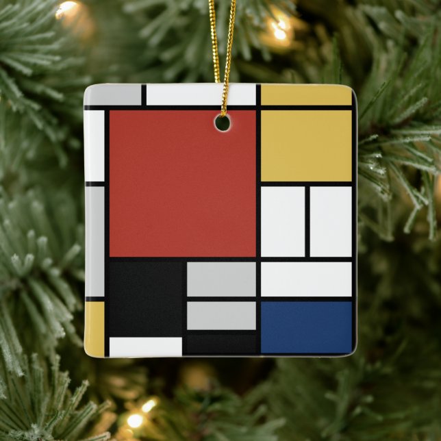 Mondrian Painting Red Flugzeug Yellow Black Gray B Keramikornament (Baum)